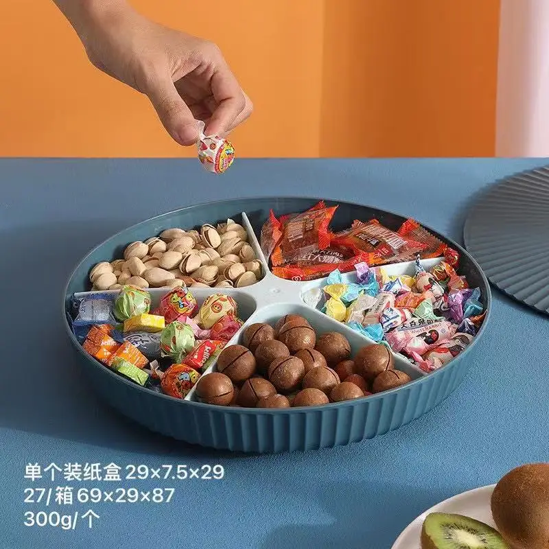 Space-saving Lid Durable Round Snack Candy Tray Desktop Supplies