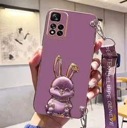 Crossbody Lanyard Rabbit Bracket Plating Phone Case Cover - Redmi 7 (PURPLE)
