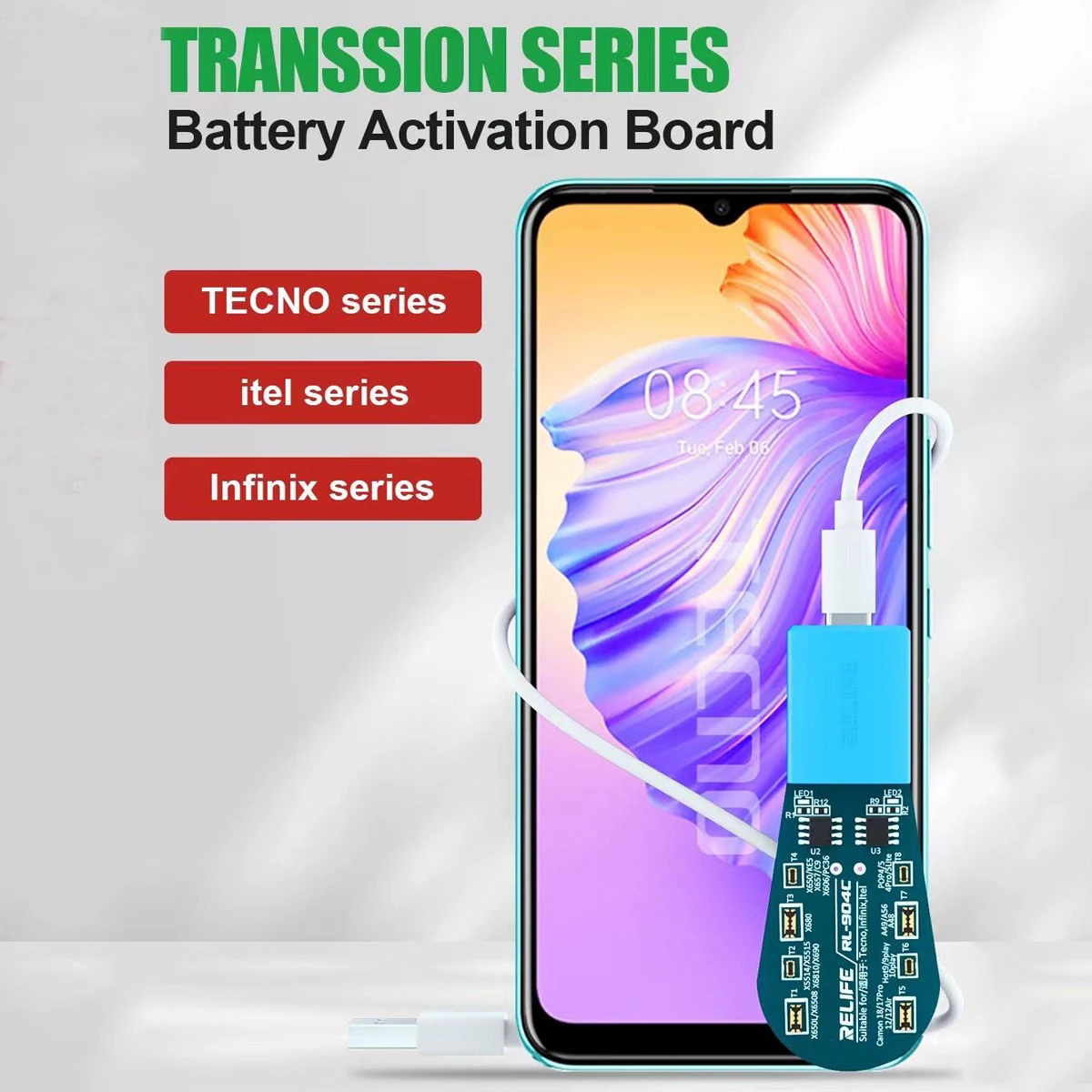 

RL-904C зарядка аккумулятора серии Transsion, простая плата активации, применяется в техническом интерфейсе Itel Infinix Type C