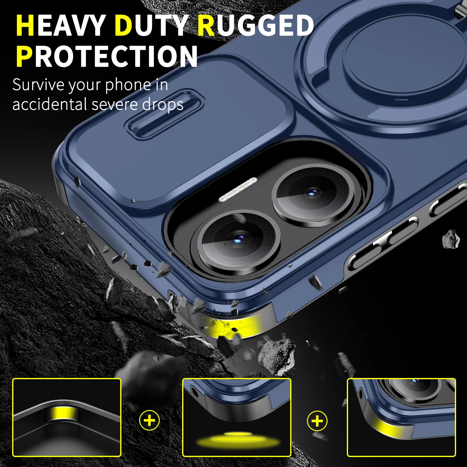 Magnetic Rotating Bracket Phone Case with Smart Sliding Window & Anti-Fall Protection
