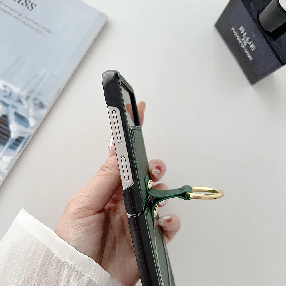 Premium PU Leather Flip Phone Cover with Magsafe-Compatible Ring Holder