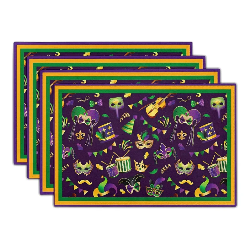 Mardi-Gras-linen-Placemats-table-decor-De-Lis-and-Masks-Heat-Resistant ...