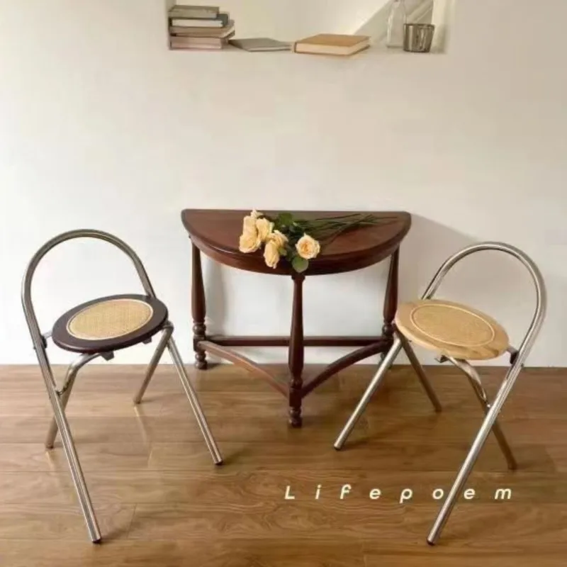 Realife Simple And Luxurious Rattan Woven Backrest Dining Chair Retro Nordic Style Folding Home Chair That Can Be New