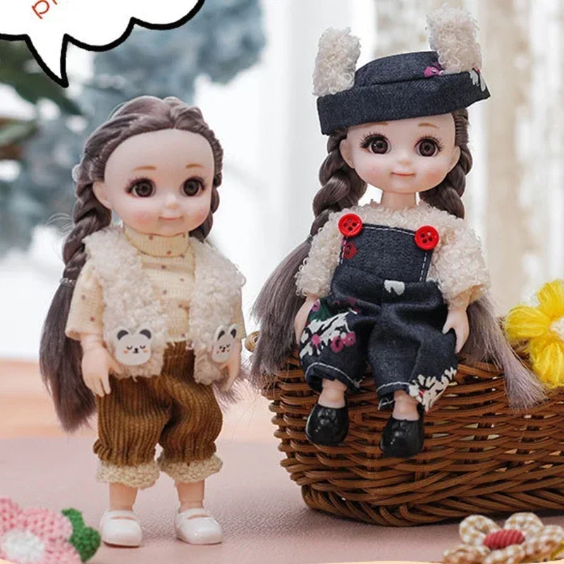 Bjd Doll 16CM 13 Movable Joints Cute Smile Face Shape and Bunny Ears Clothes Suit Toy Best Gift for Kids - 3