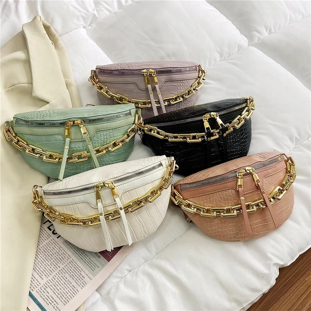 Fashion Female Belt Bag Purse Chain Lady Handbags Fanny pack PU Leather  Waist Bags Designer Women's Shoulder Bag Luxury Crossbody Chest Bag