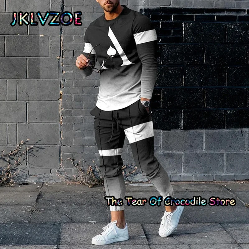 Newest Fashion Stripe Men Tracksuit Summer 2 Pieces Long Sleeved T-Shirt+Trousers Set Print Jogging Suit Male Oversized Clothing summer stripe men s t shirt trousers tracksuit 2 piece set 3d printing newest casual short sleeve pants street casual clothes