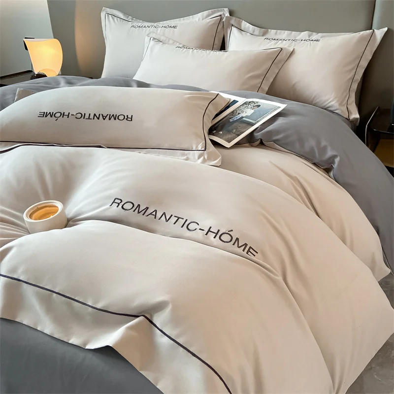 1 Set Cotton Bedding Set with Duvet Cover Bed Sheet Pillowcase Luxury  Bedsheet Solid Color King Queen Full Twin Size