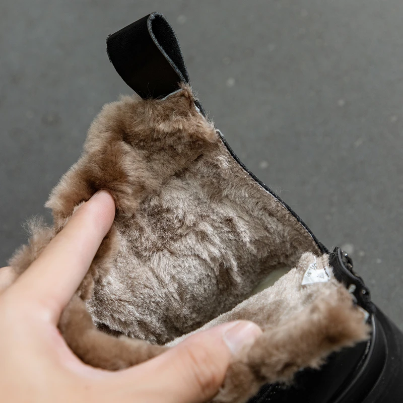 CICIYANG Chelsea Boot Women Genuine Leather British Style Winter Ankle Boot 2024 New Chunky Heel Platform Fur Short Boots Black