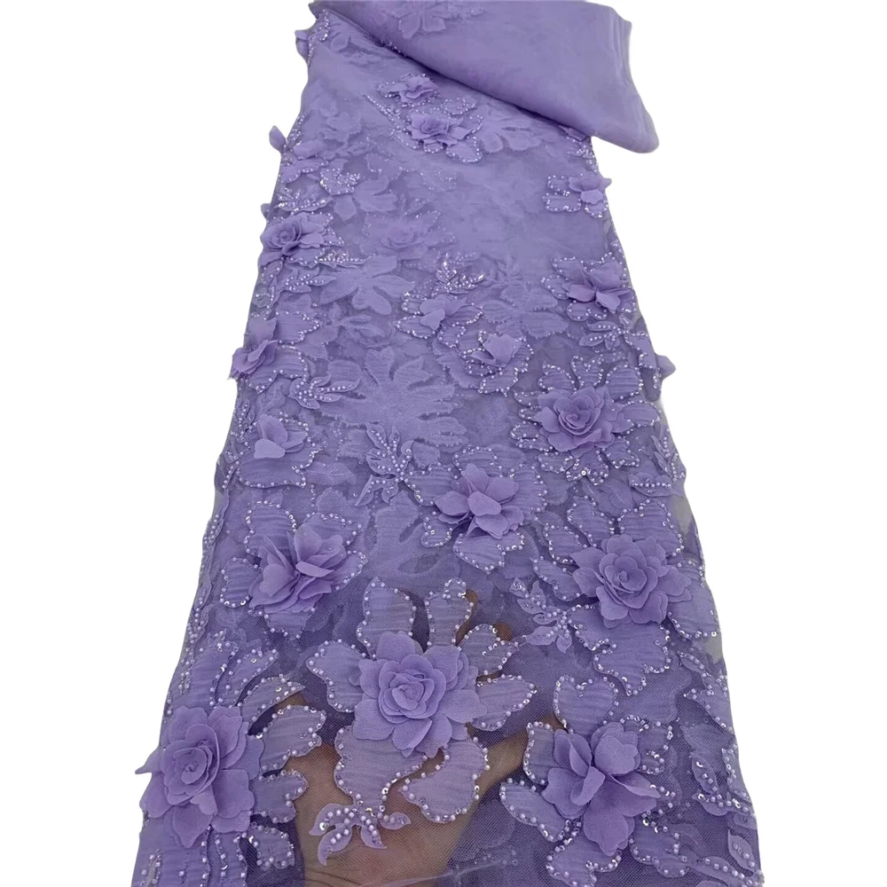 

Luxury African Heavy Beaded Wedding Lace Fabric, Nigerian Sequins, French Tulle, Party Dress, High Quality, S-1401667