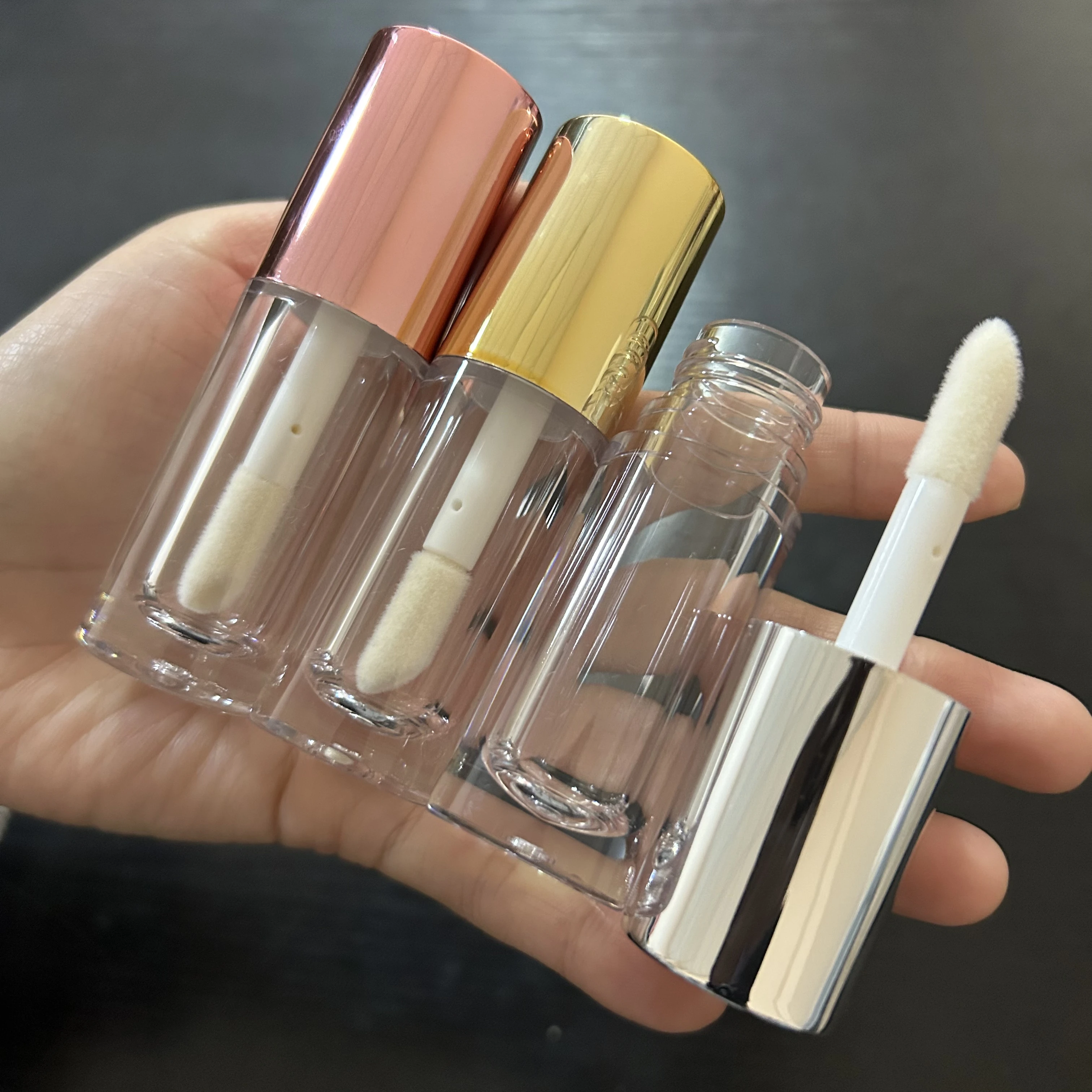 

50Pcs empty refillable rose gold sliver lipgloss bottle cosmetic makeup lip gloss packaging wand tubes with big brush 6ml