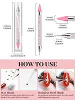 Nail Rhinestone Picker Dotting Pen, Wax Pencil for Rhinestones, Dual-ended Rhinestone Gems Crystals Studs Picker Wax Pen 2
