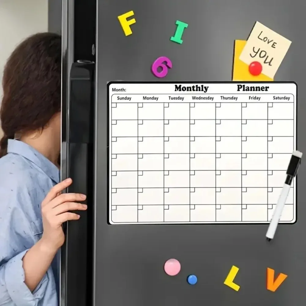Magnetic Refrigerator Dry Erase Calendar Monthly Planner Whiteboard Record Message Board Memo Pad Fridge Magnets