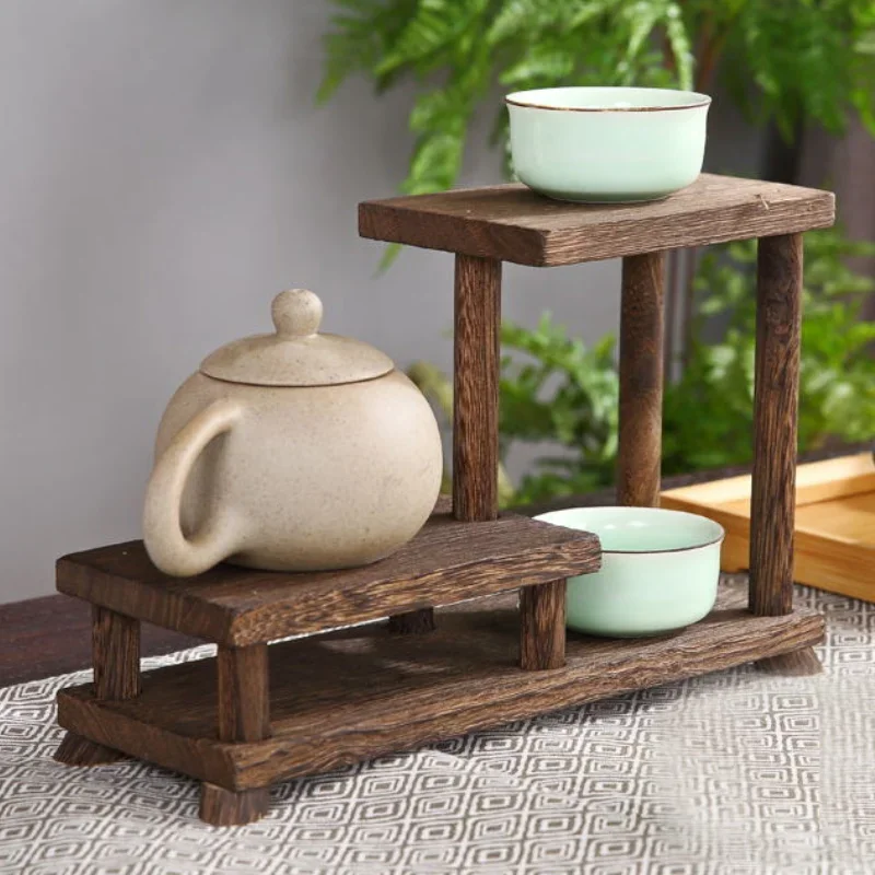 Compact Solid Wood Tea Set Organizer Mini Blog Rack Chinese Tabletop Display Spice Holder Kitchen Shelf 3