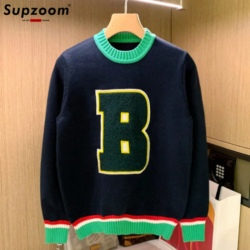 Supzoom New Arrival Top Fashion O-neck Pullovers Appliques Brand Clothing Embroidered Net Red Warm Casual Knitted Men Sweater 4