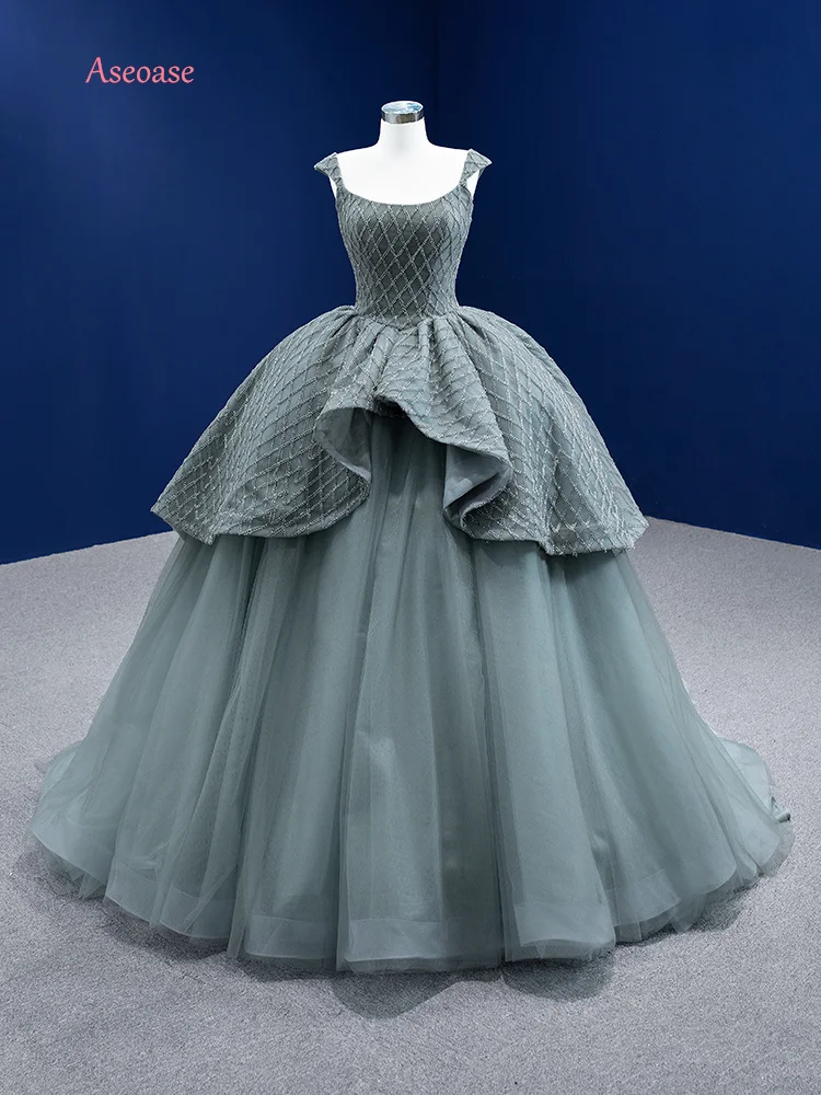 

Gray Quinceanera Dresses Ball Gown Scoop Floor Length Tulle Lace Mexican Sweet 16 Dresses 15 Anos