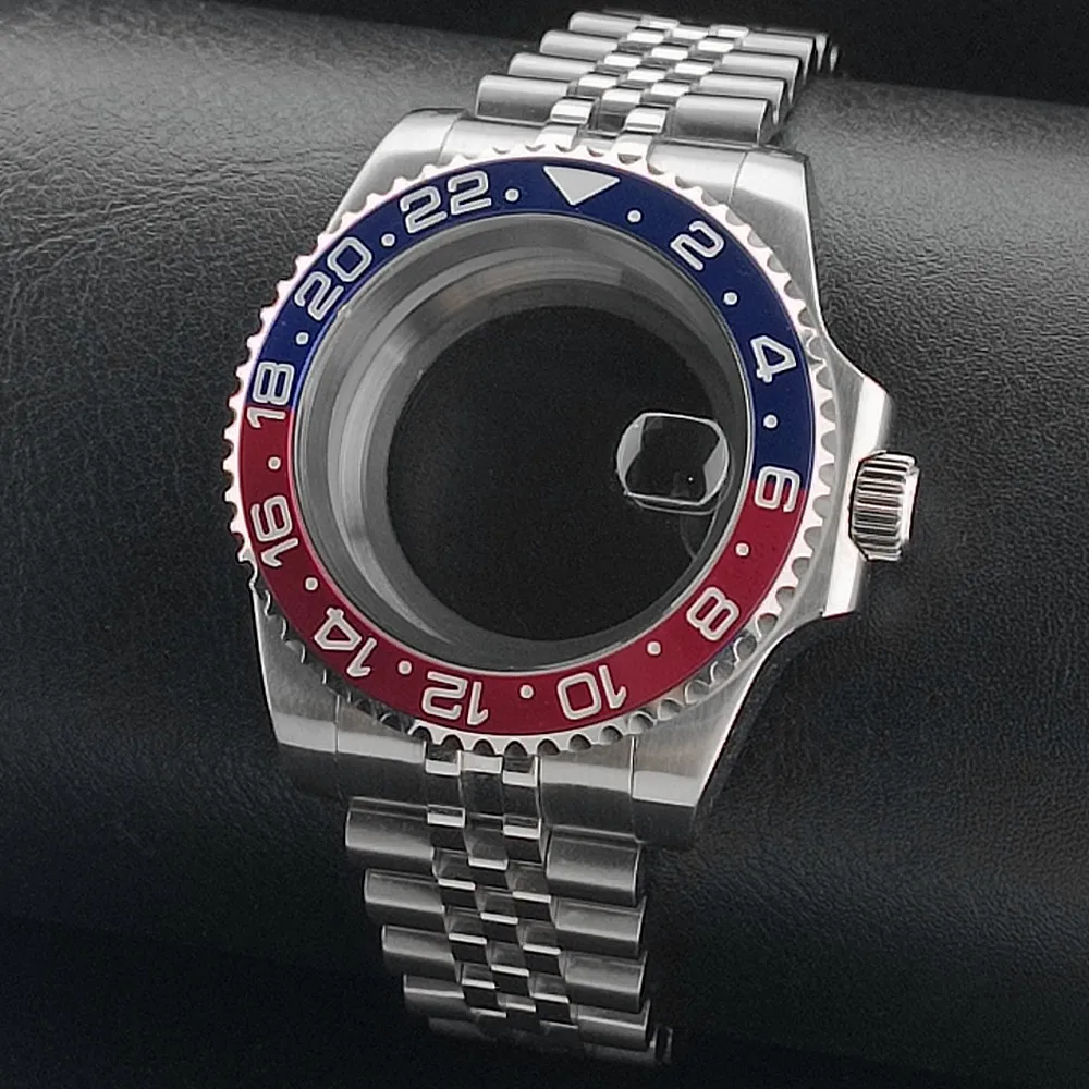 Premium GMT Watch Case with Bidirectional Sapphire Bezel and Slide Buck, 40MM, 5Bar Water Resistance