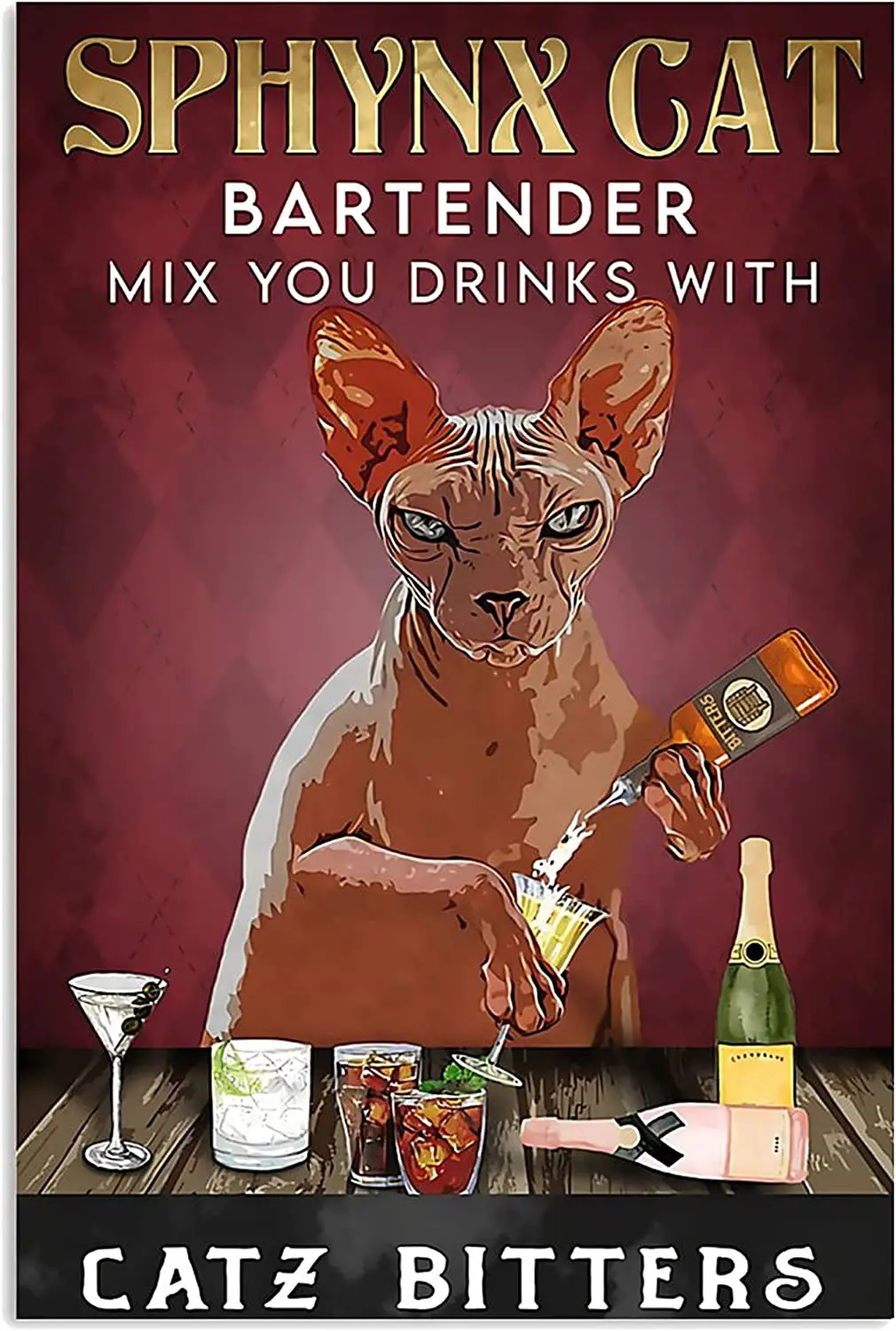 Sphynx Cat Bartender Mix You Drinks With Catz Bitters Metal