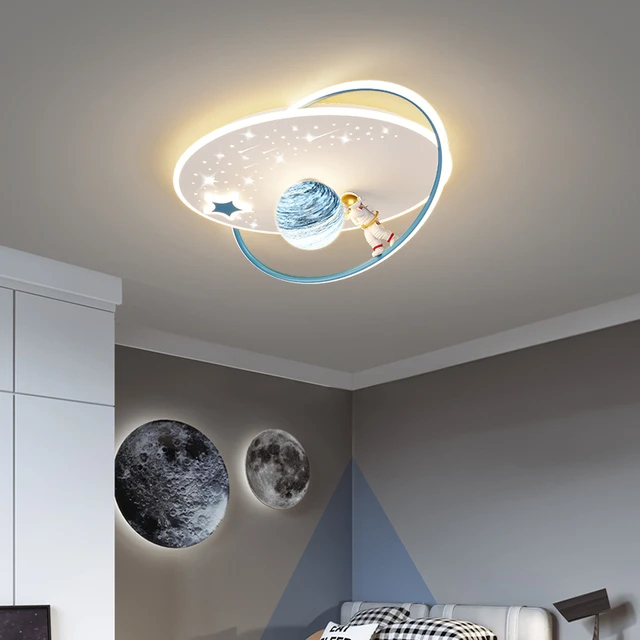 Modern Astronaut Led Ceiling Lights Kids Room Boys Girls Bedroom Study Baby  Cartoon Chandelier Planet Moon