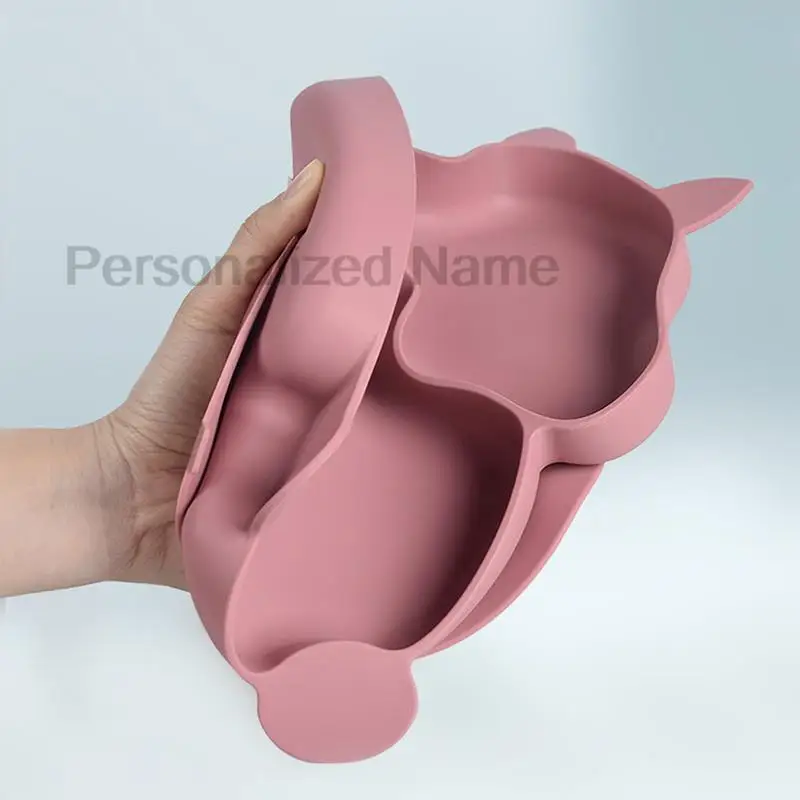 Free Custom Logo Baby Soft Silicone Sucker Bowl Plate Non-slip Squirrel Spoon Fork Sets Children's FeedingTableware  BPA Free 4