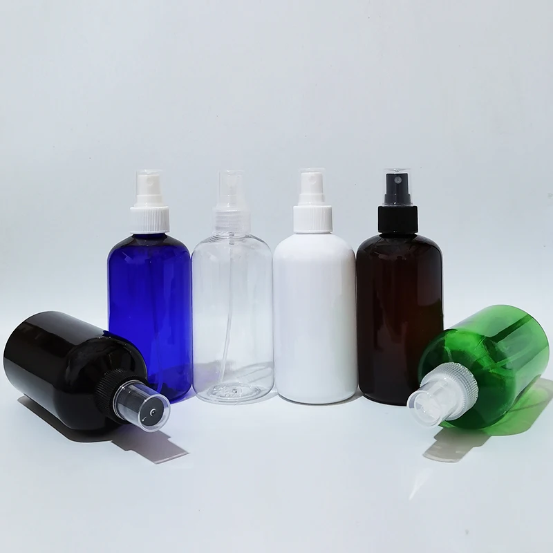 

24pcs 250ml Brown/Clear Round Liquid Spray Bottles 250cc Cosmetic PET Container,Amber Perfume Mist Sprayer Plastic Bottles