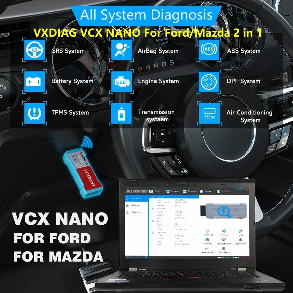 

Best VXDIAG VCX NANO For Ford/Mazda 2 in 1 IDS V129 J2534 ECU Programming Coding OBD2 scanner programmer diagnostic tools