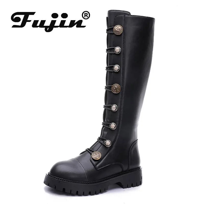 

Fujin 4cm New Microfiber Women Knee High Platform Fashion Zipper Spring Autumn Ladies Winter Plush Women Females Mid Calf Boots