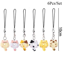Adorable Cartoon Cat Phone Charm and Lanyard - Soft Kawaii Kitty Pendant Keychain Gift - Phone Lanyard (6PCS)