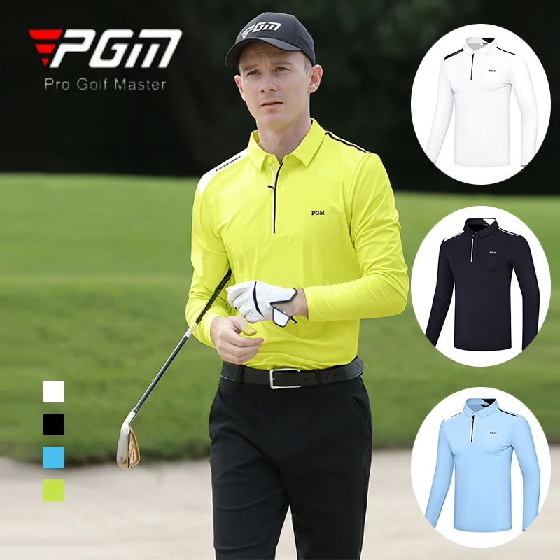 

PGM Men Leisure Golf Shirt Autumn Male Breathable Long Sleeve Tops Men Turn Down Collar Sports T-shirt Elastic Golf Sportwear