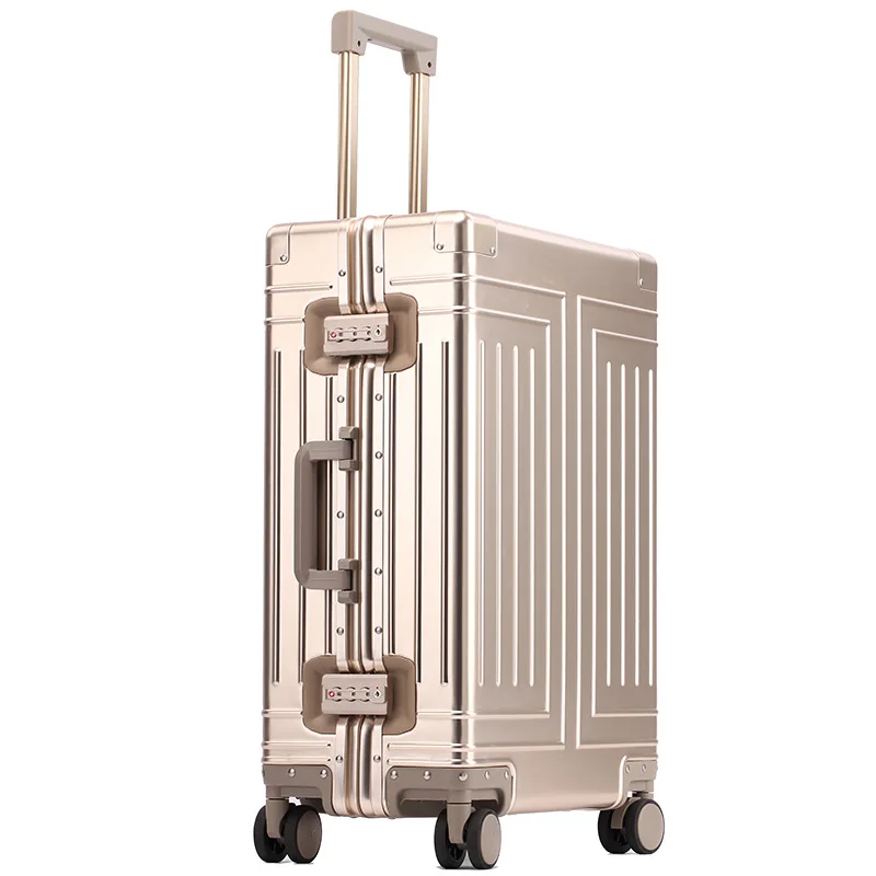 Suitcase 100% All Aluminum Magnesium alloy Luggage alloy trolley Trolley On Wheels Boarding travel box wheel trunk