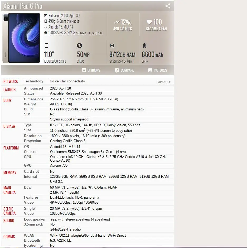 Xiaomi Pad 6 Display 11 Zoll LCD - 1800x2880 Pixel Inkl. Reparatur Werkzeug Set