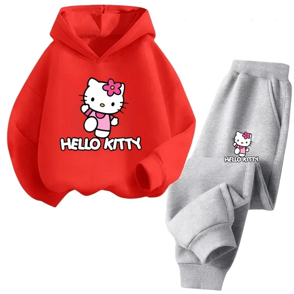 thumbnail image 1 of Conjuntos de sudaderas con capucha Conjunto de ropa para niños Ropa de Hello Kitty para niños Ropa para niñas Tops Pantalones Trajes de 4 a 14 años Trajes con capucha Suéter, 1 of 5