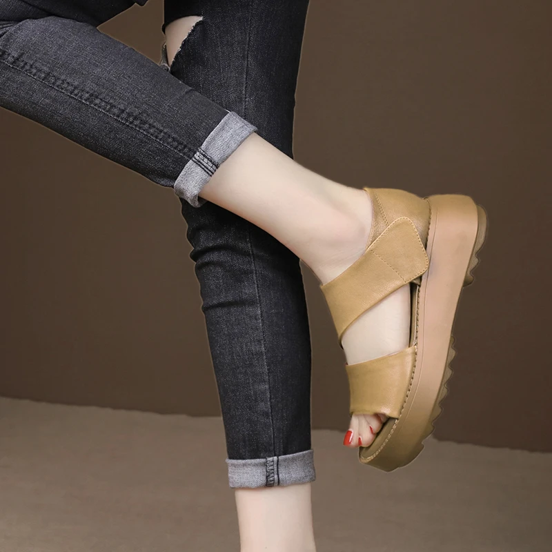summer new wedge heel open toe casual luxury designer shoes sandals women's handmade re...