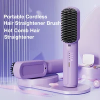 Portable Cordless Mini Hair Straightening Comb with Negative Ions, USB Rechargeable, Anti-Scald for All Hair Types. 1