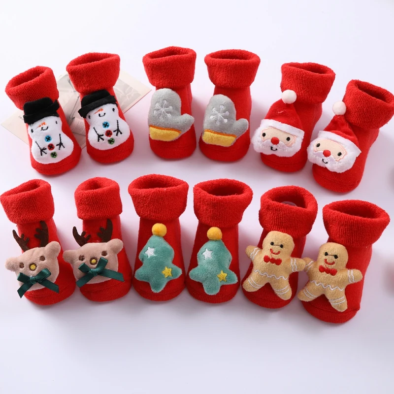 

0-1Y Baby Christmas Socks for Newborns Infant Short Socks Kids Children's Socks for Girls Boys Non-slip Cotton Toddler Clothing