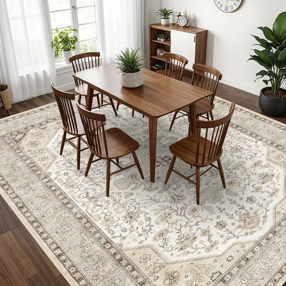 NEW-Living Room Area Rugs 10x14: Extra Large Area Rug Super Soft Distressed Oriental Rugs with Non-Slip Backing - Thin Stain Res