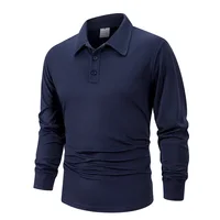 Printemps hommes d'affaires décontracté à manches longues Polo couleur unie à la mode respirant confortable Polos d'affaires sociaux mâle 4