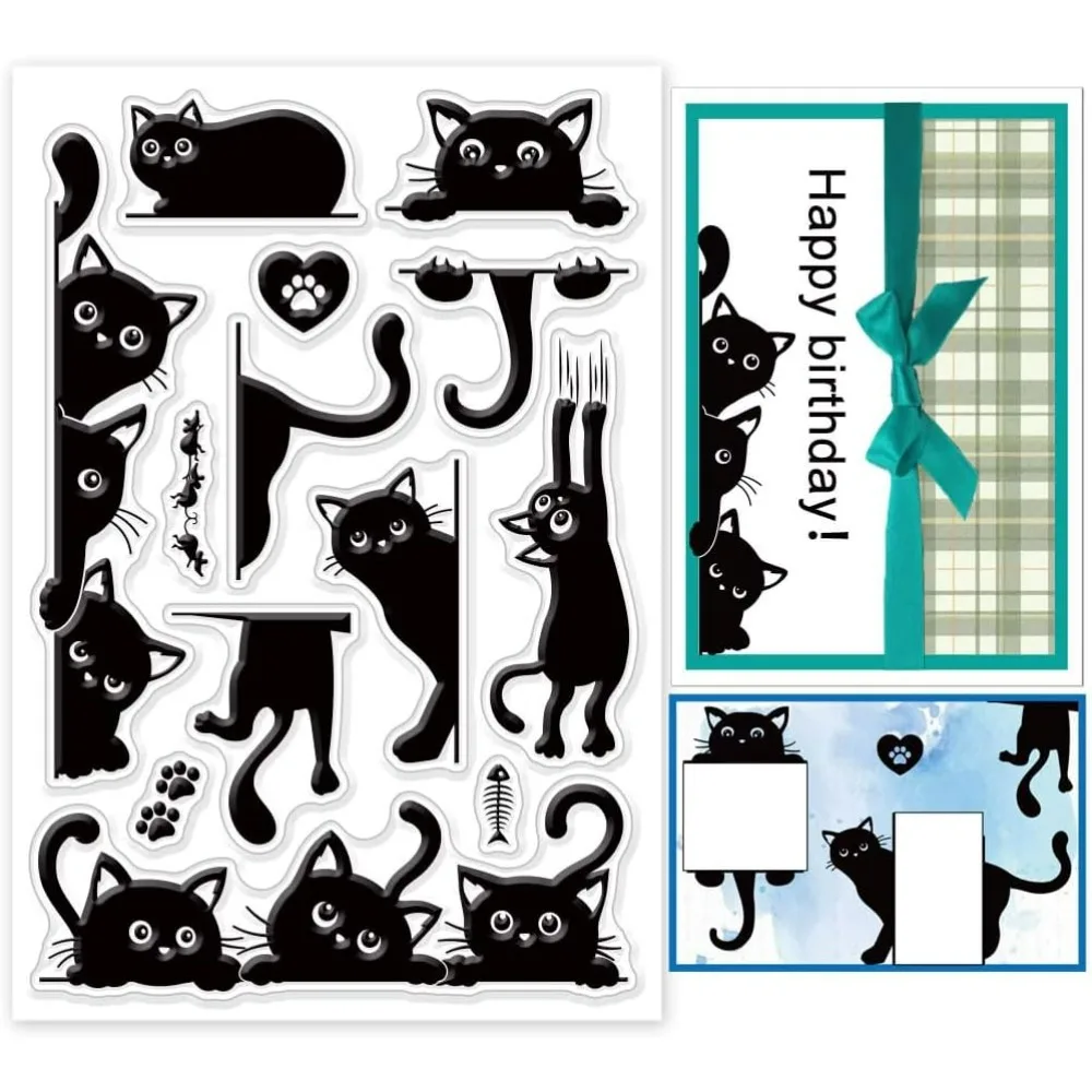 Black Cat Clear Stamps for DIY Scrapbooking Cat Border Silicone Stamp Seals Transparent Stamps for Cards Making Photo Album clear stamps clear rubber stamps