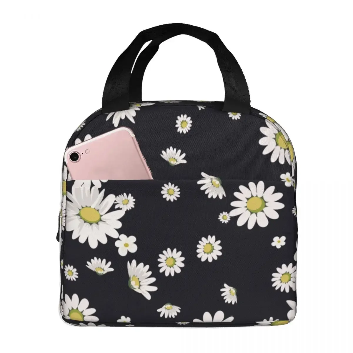 

Daisy Flower Lunch Bags Waterproof Insulated Oxford Cooler Bag Thermal Cold Food School Lunch Box for Women Children