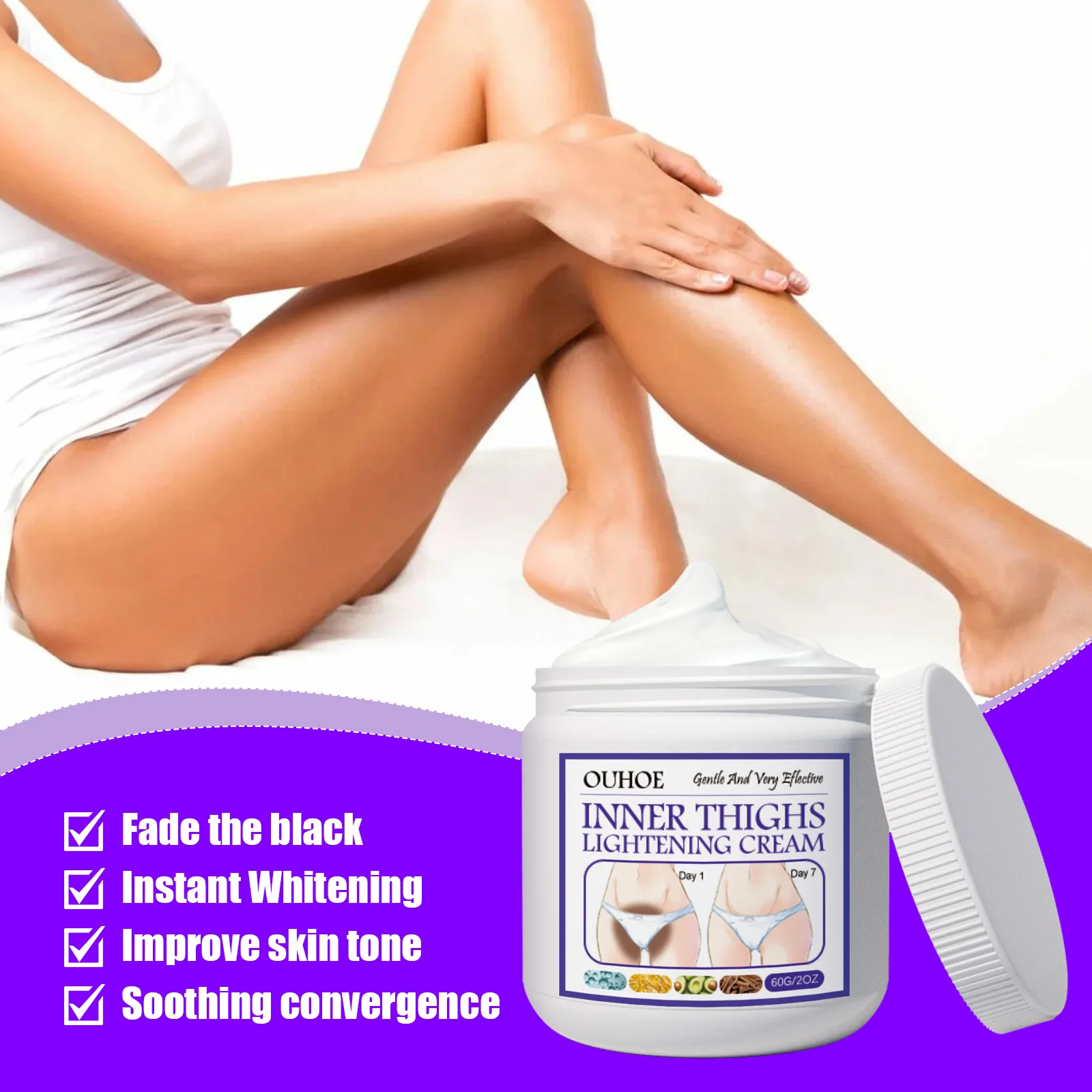Inner Thigh Whitening Cream Private Parts Underarm Bleaching Cream Whiten Butt Knee Brighten Melanin Intimate Dark Skin Care 60g 4