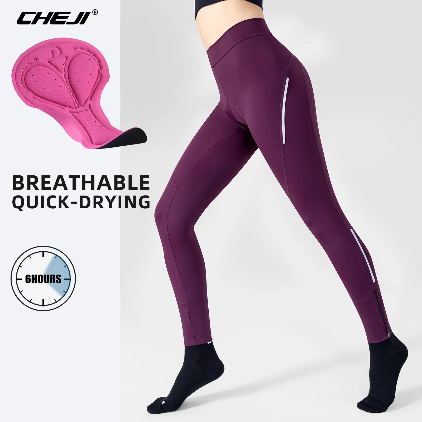 CHEJI Women Cycling Pants Summer Riding Mountain Bike Trousers Road Bicycle Padded Breathable Bike Long Women Cycling Pants