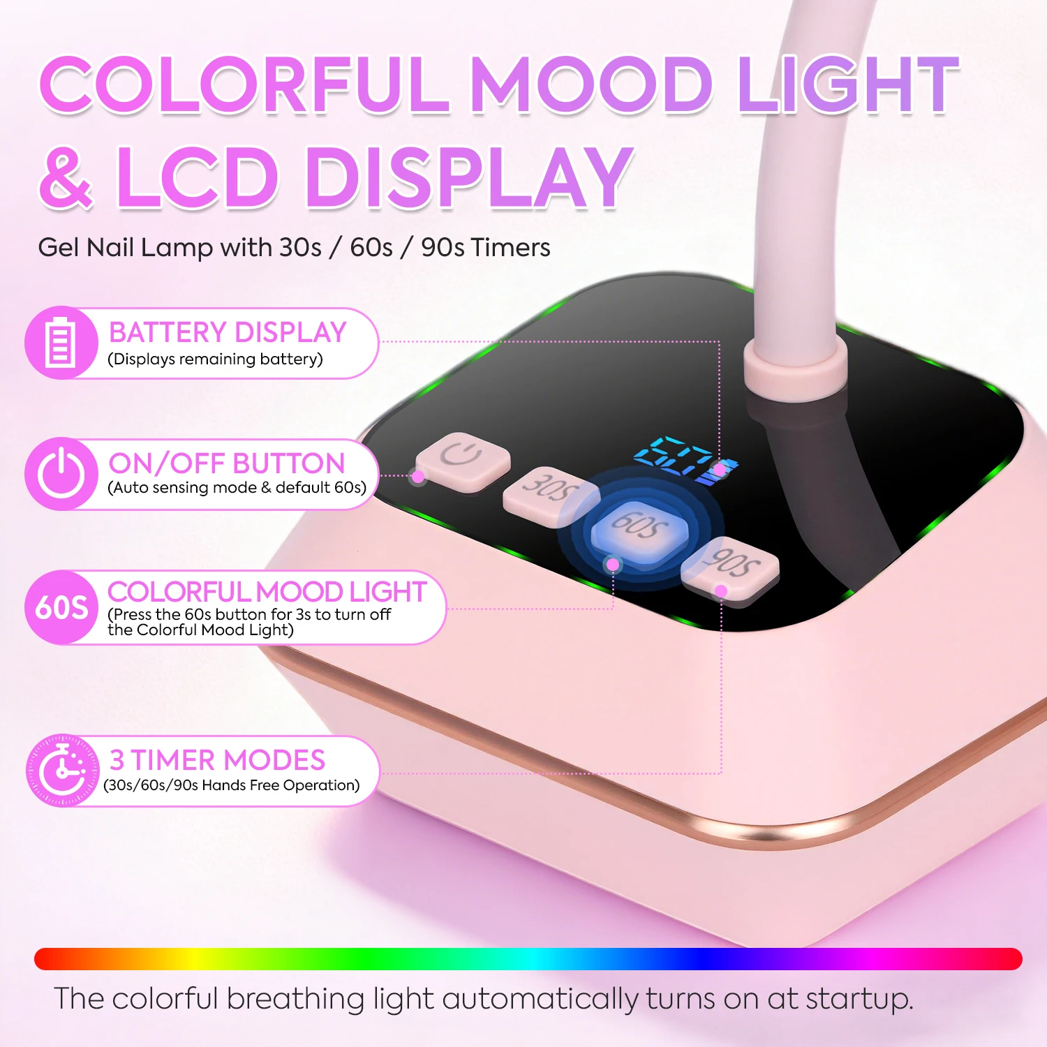 12개의 LED, 3가지 타이머 설정, LCD 디스플레이, 1500mAh 배터리, 빠른 경화를 위한 휴대용 젤 네일 램프가 포함된 무선 네일 드라이어