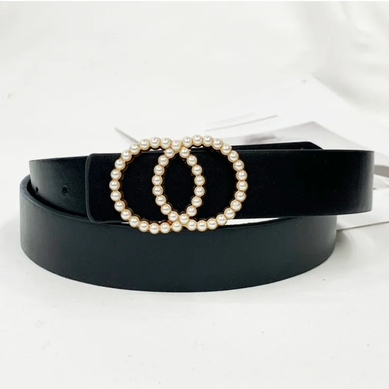 Pearl Studded Buckle Luxury Leather Belts 2