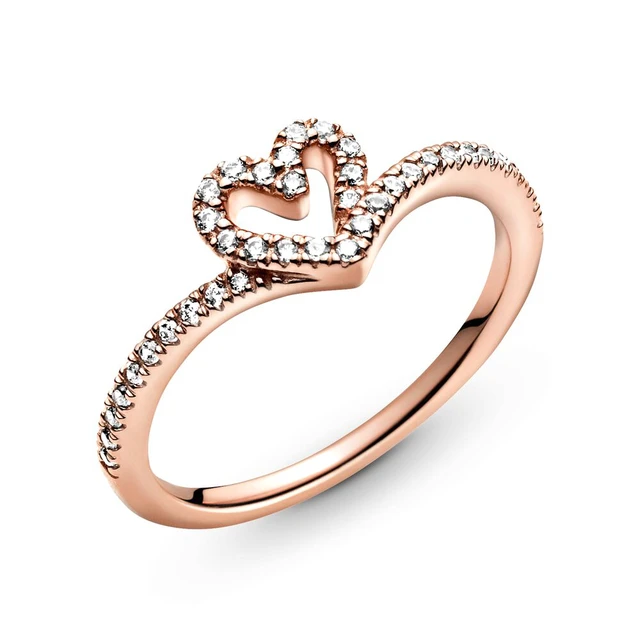 Sparkling Wishbone Heart Ring Set