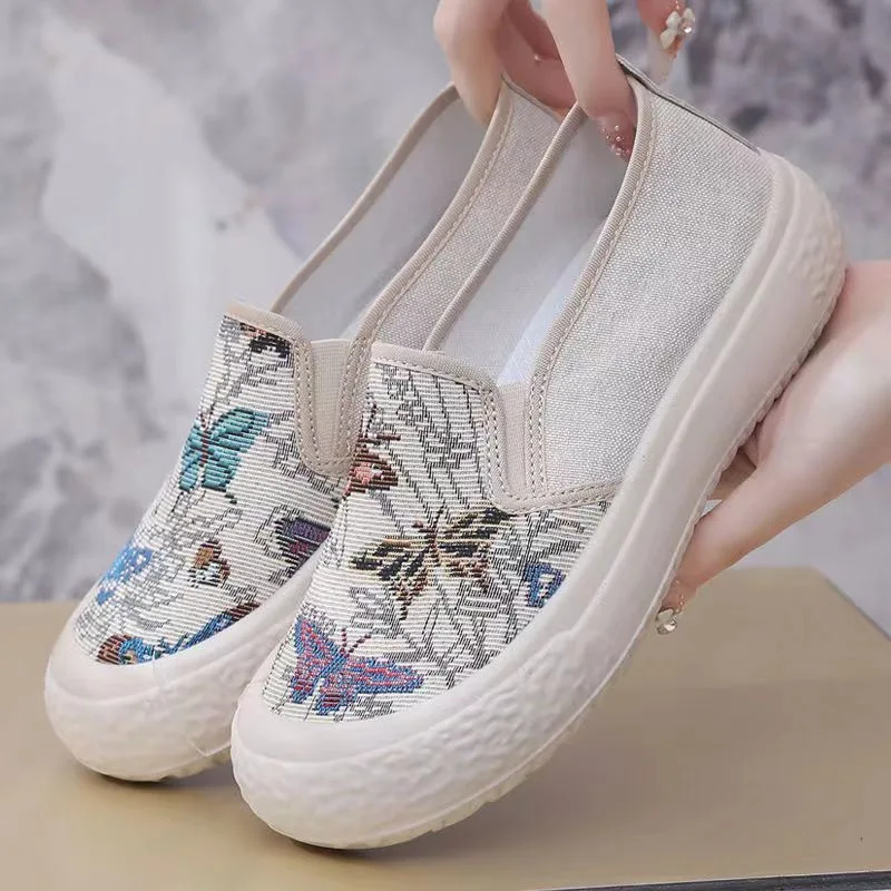 New Canvas Shoes Women's Four Seasons Casual Single Shoes Fashion Versatile Lefu Shoes Convenient Driving Mom Sports 2024