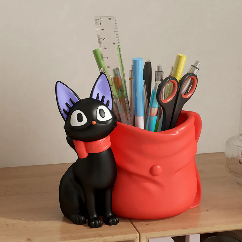 Anime Cute Black Cat Services Pen Holder Desktop Decoration Student Pen Holder Supplies Gift