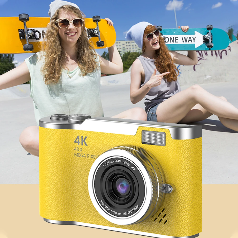 4K Digital Camera 48MP Portable CCD Camera 8X Zoom Compact Small Camera 180 Flip Screen Vintage Camera for Teens Adult Beginner