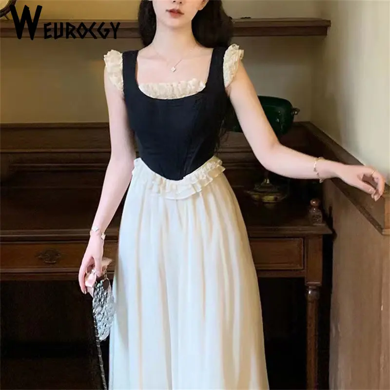 

Женское длинное платье на бретелях, повседневное привлекательное пляжное платье-трапеция без рукавов с высокой талией для отдыха на море, лето 2023