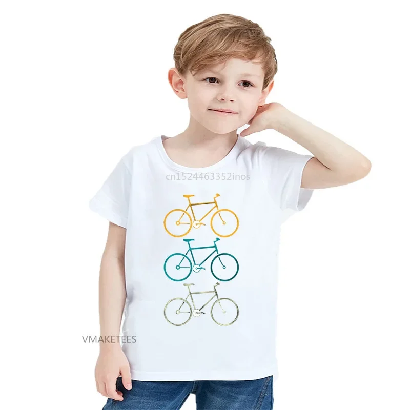2024 Zomer Meisjes & Jongens Korte Mouw T-Shirt Kleurrijke Fietsen Schattige Print T-Shirt Baby Kids Grappige Casual Kleding, Hkp5666