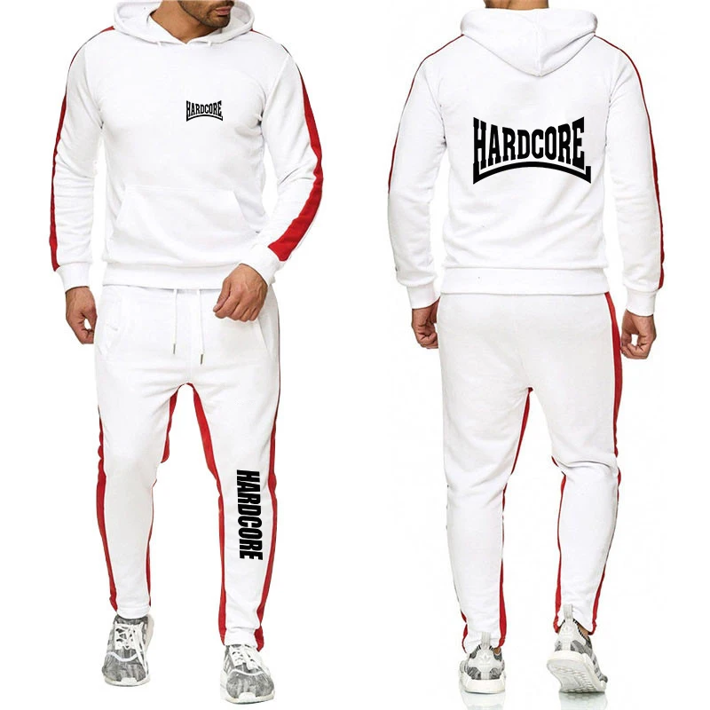 HARDCORE Printed Hoodie Sweatpants Tracksuit Men's Hooded Sweatshirt+Pants Pullover Sportwear Suit Clothes 2 Pieces Sets 3
