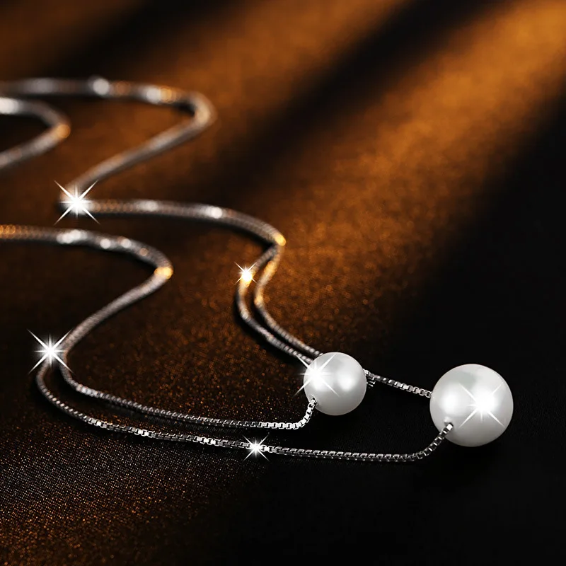925 Sterling Silver Jewelry Fashion Pearl Love Double-layer Integration Female Personality Necklace H237